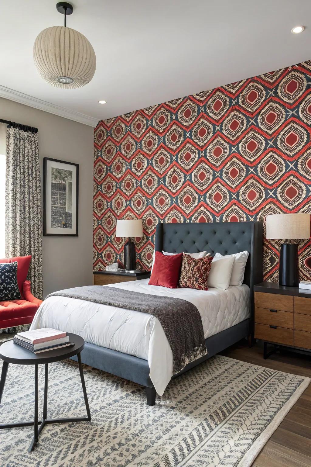 Dramatic wallpaper imparts an audacious declaration.