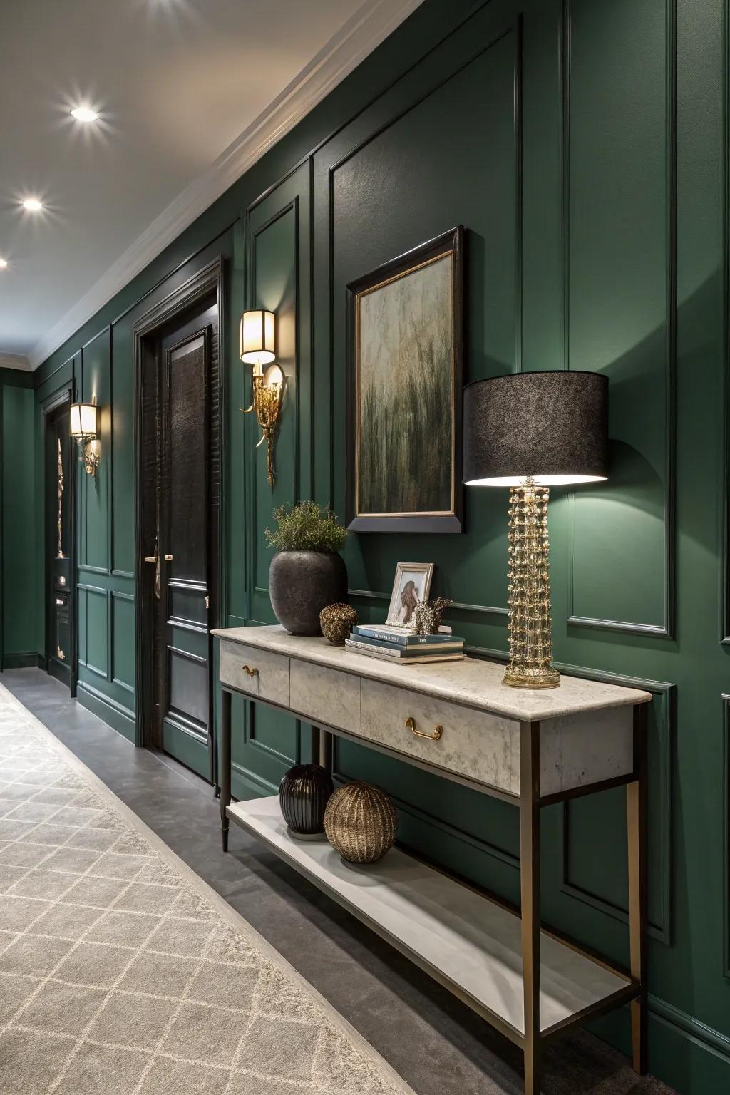 A console table brings both utility and flair to this hallway.
