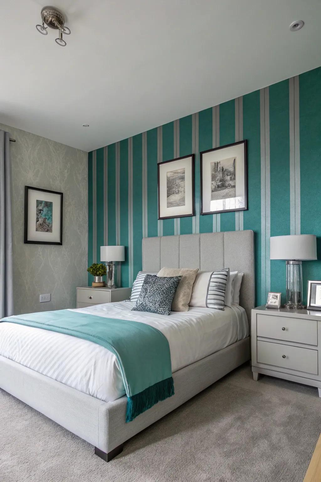 Teal and grey lines add a vibrant and fun touch.