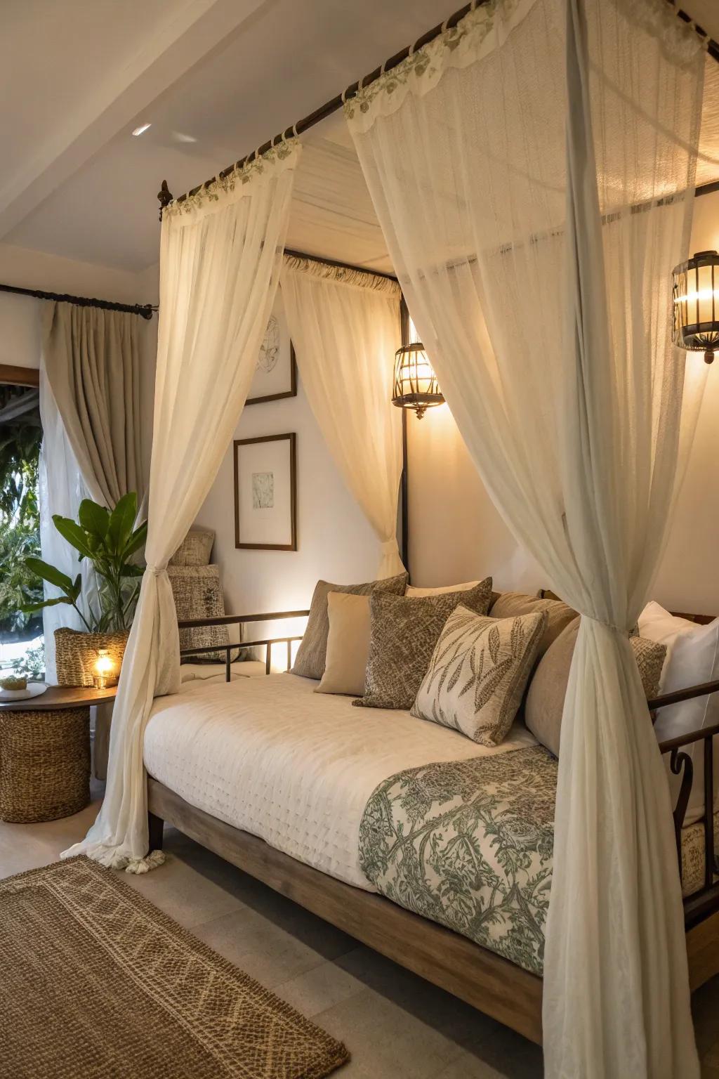 Establish a dreamy mood by including a canopy over your daybed.