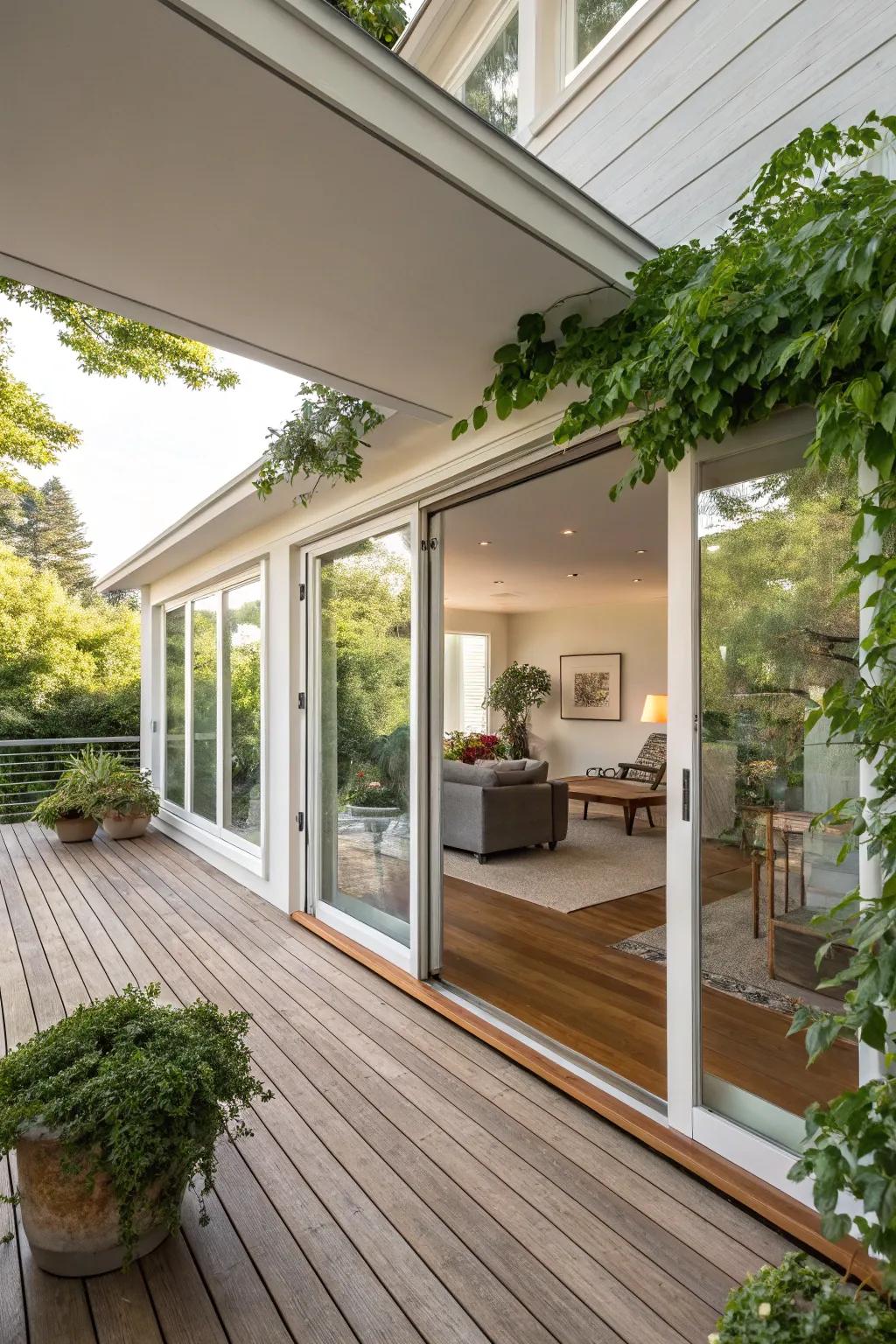 Retractable glazed panels create a seamless transition between indoors and outdoors.