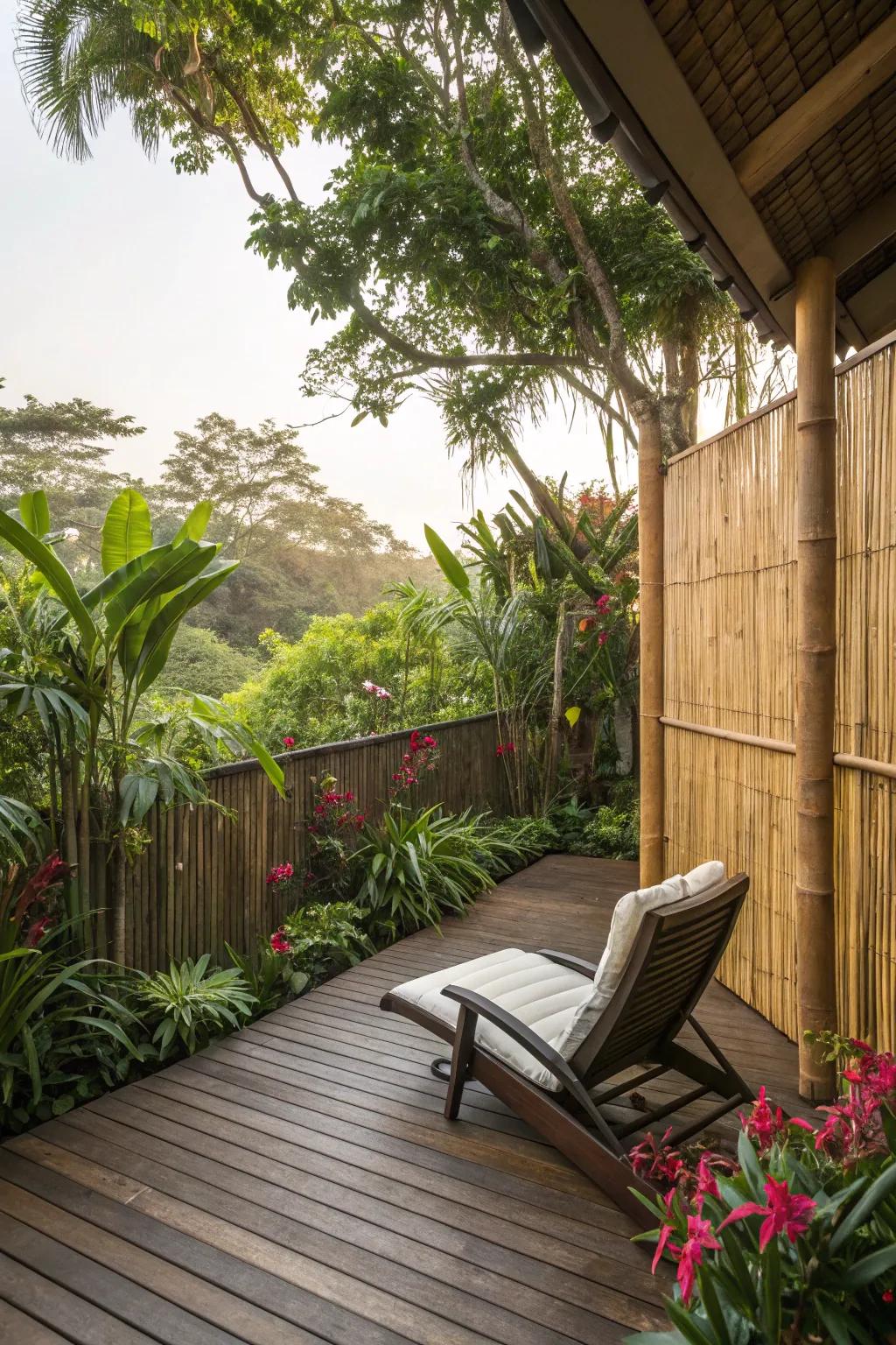 Bamboo seclusion partitions deliver natural elegance and seclusion.