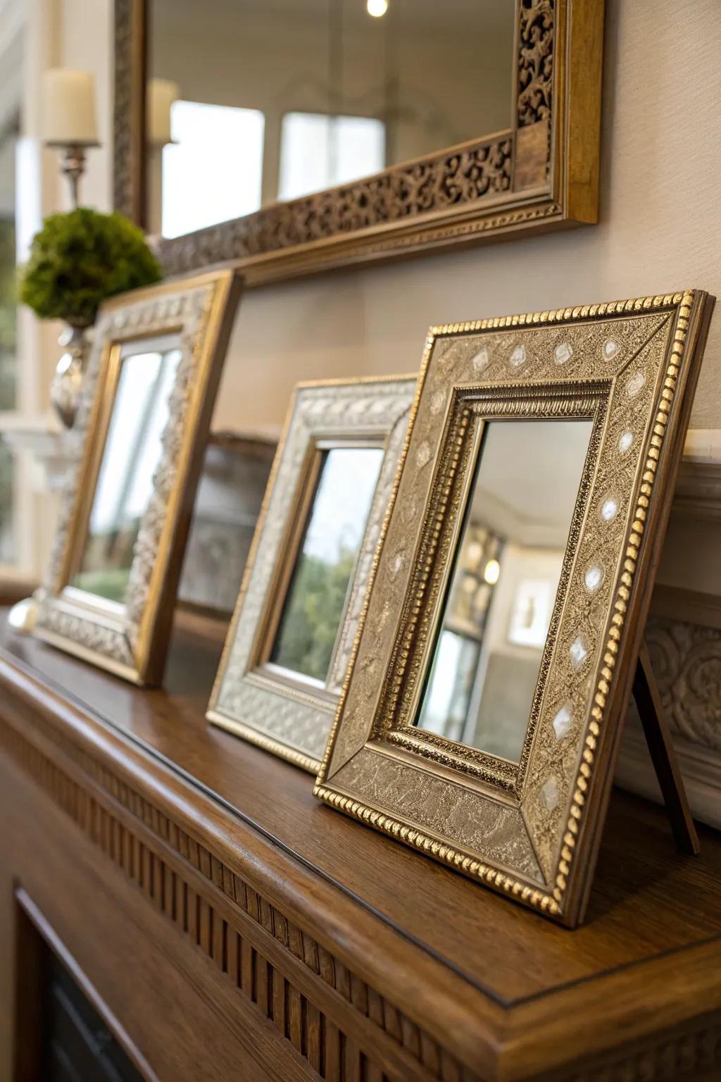 Mirror panes in frames enhance light and space.