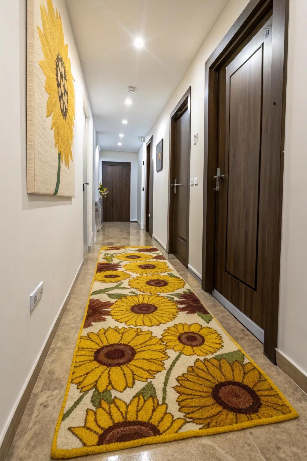 A sunflower rug appends a dash of pigment and allure to your floorings.