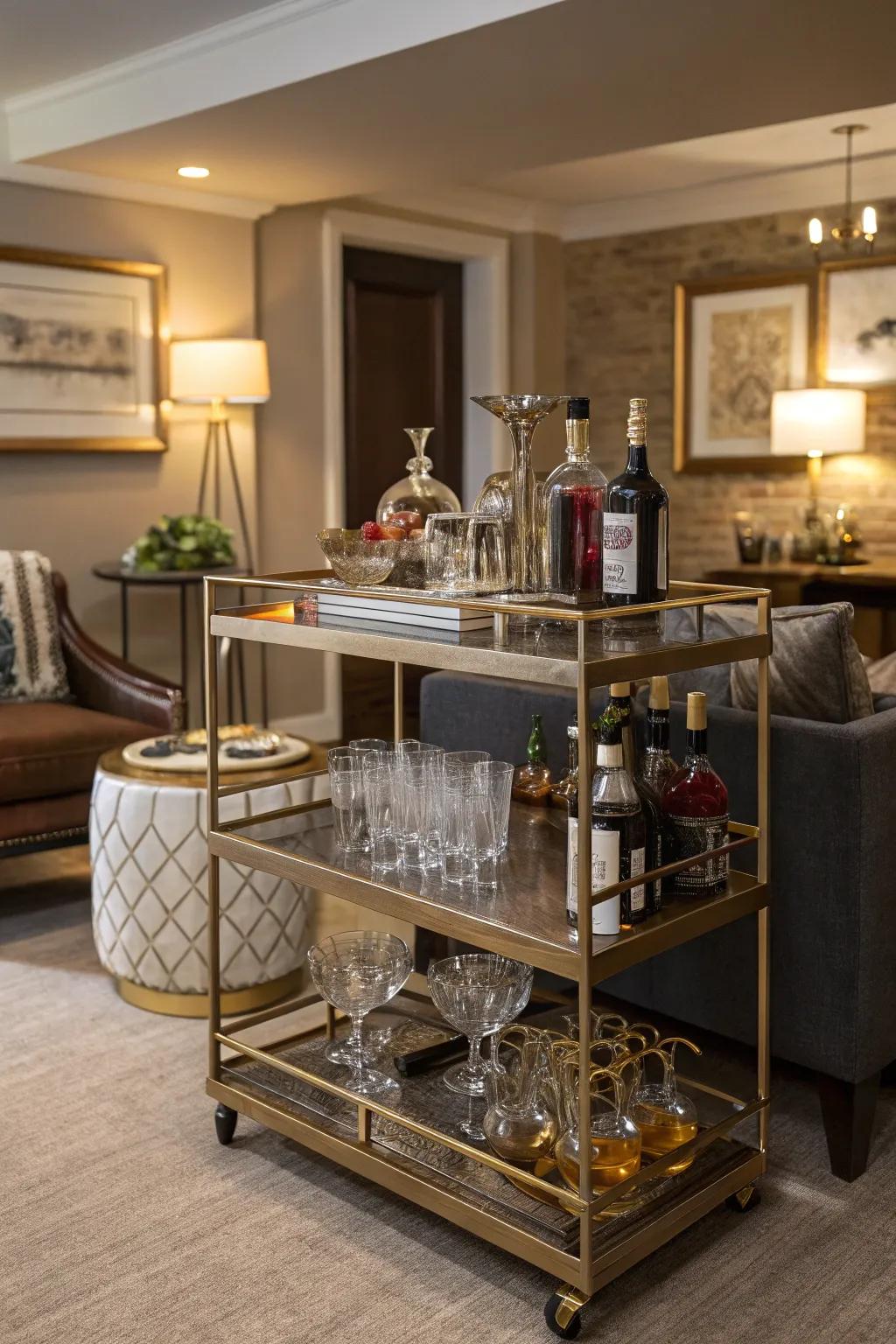 A residential bar adds a touch of elegance for socializing.