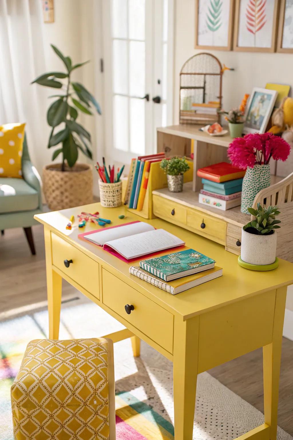 Yellow desks bring sunshine and positivity to your workspace.