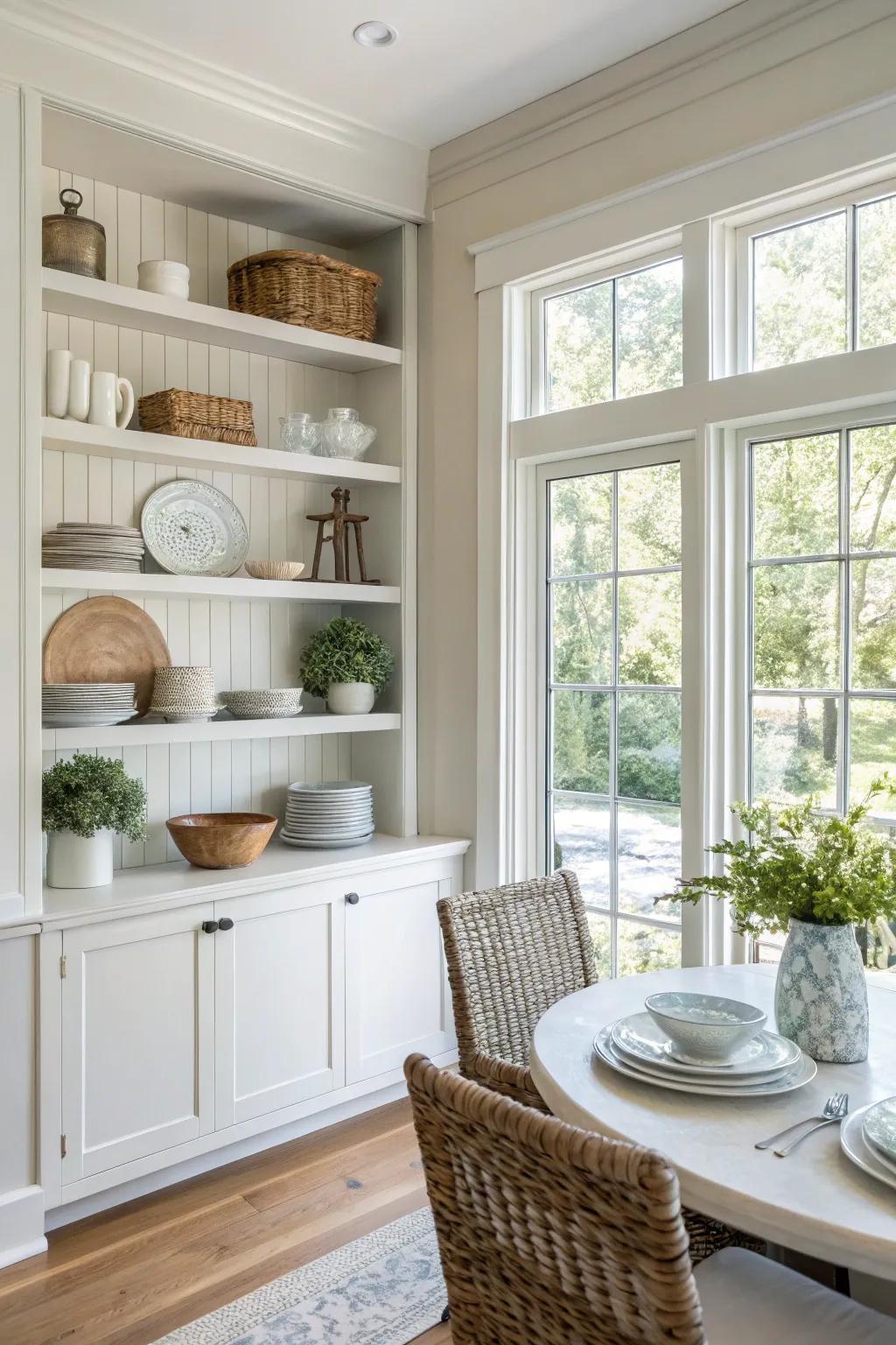 Open shelving provides simplicity and promotes imaginative displays.