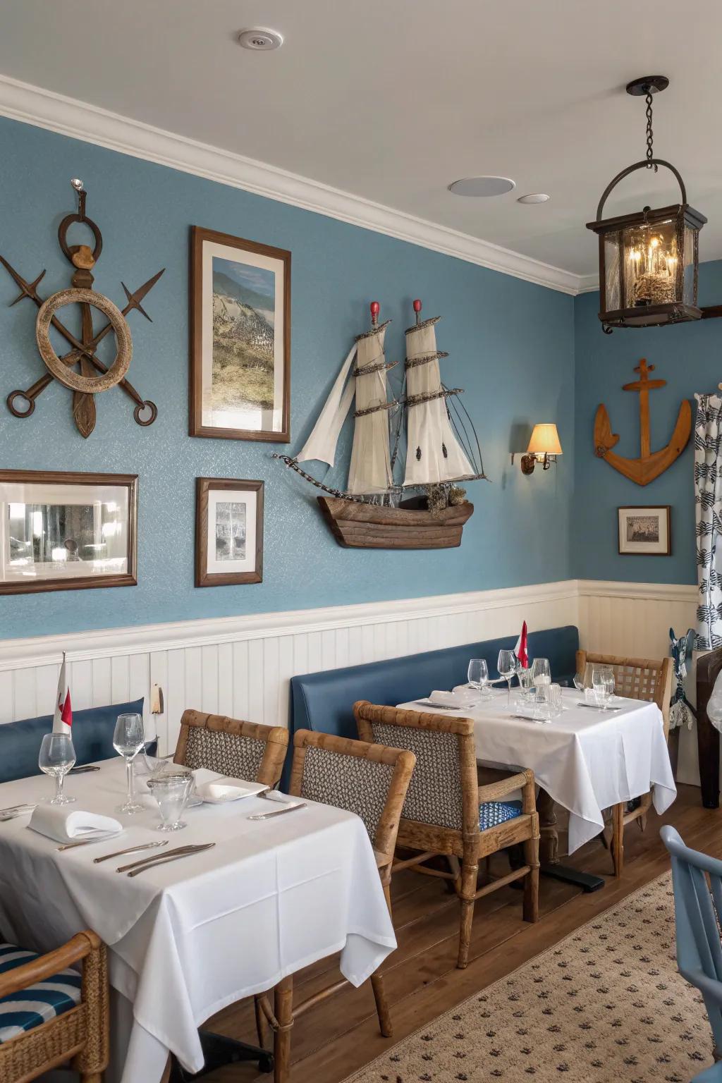 Maritime cerulean hues provide a tranquil and refreshing vibe.