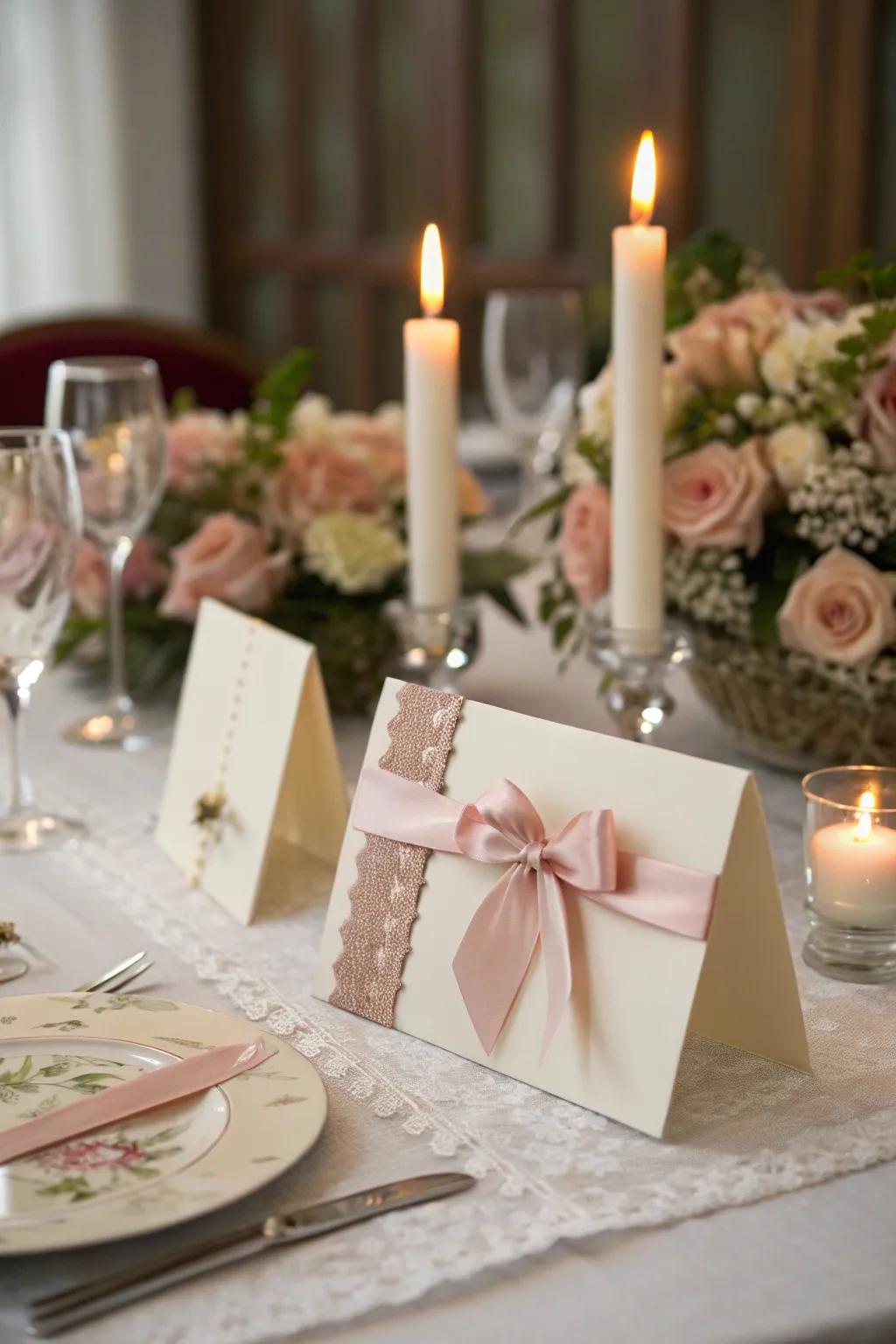 Ribbons instill a romantic grace in your place cards.