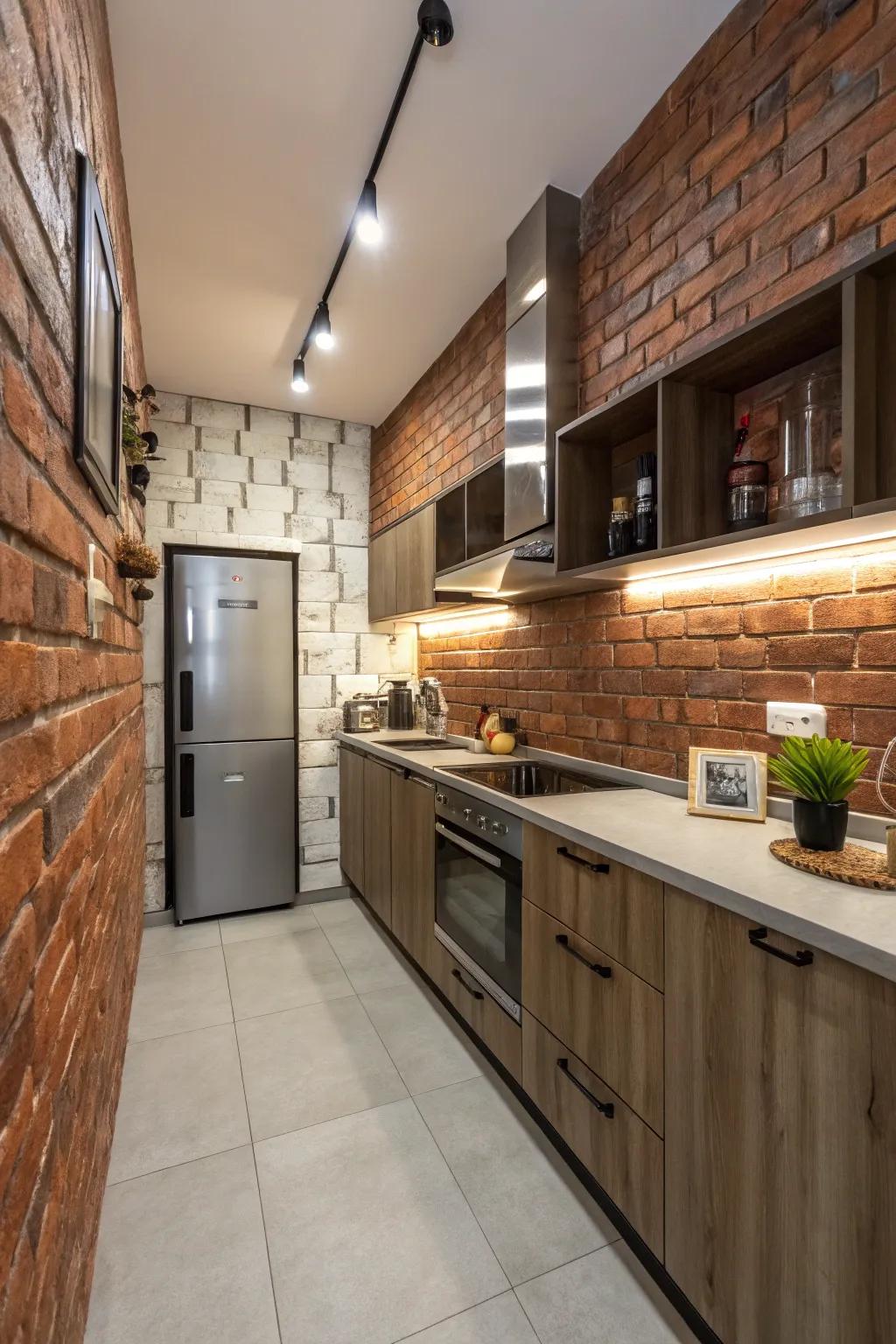Imitation block panels inject urban allure and texture.