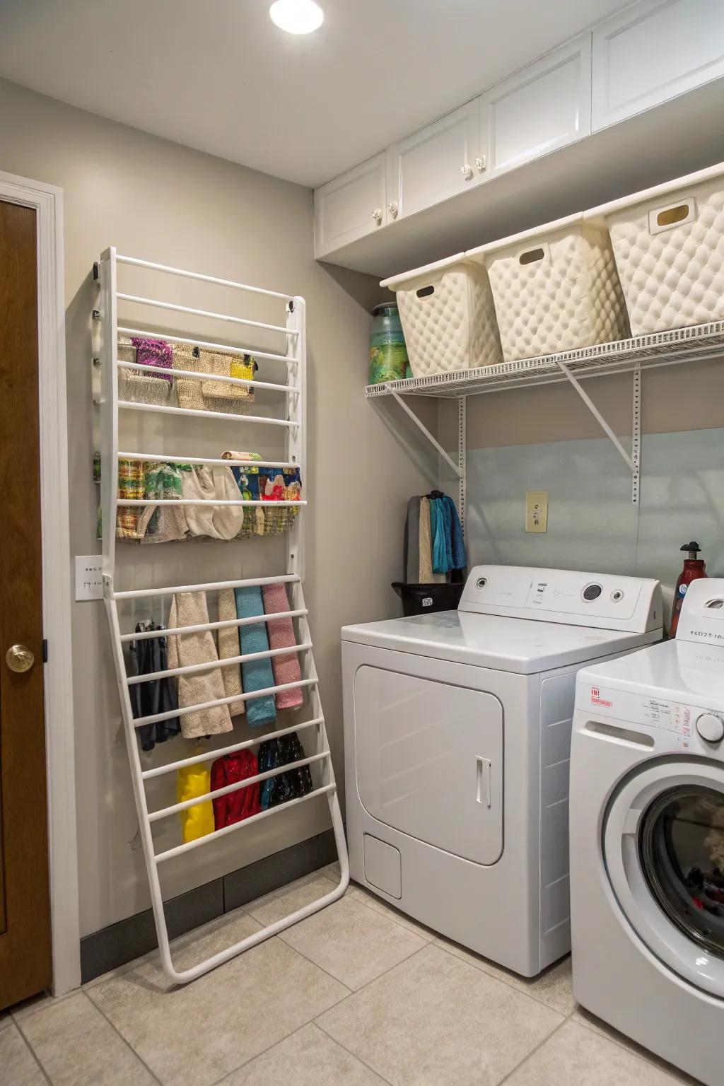Fold-out frames offer a area-saving answer for clothing to dry.