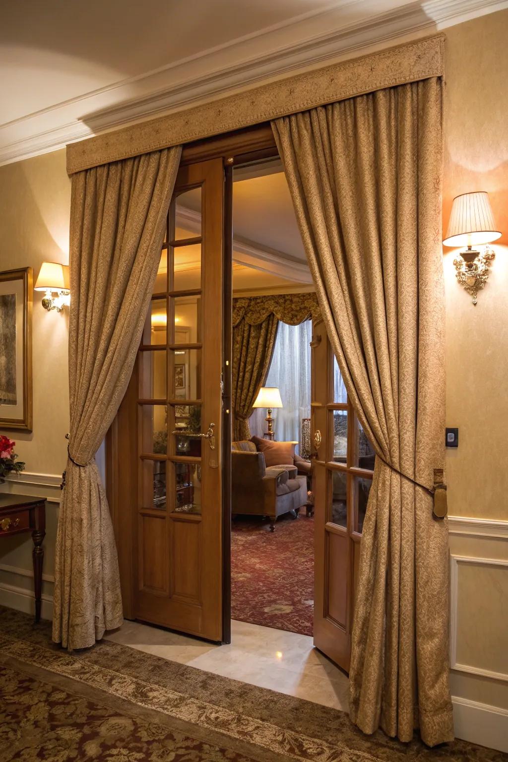Drapes append a stratum of sophistication and cordiality to doors.