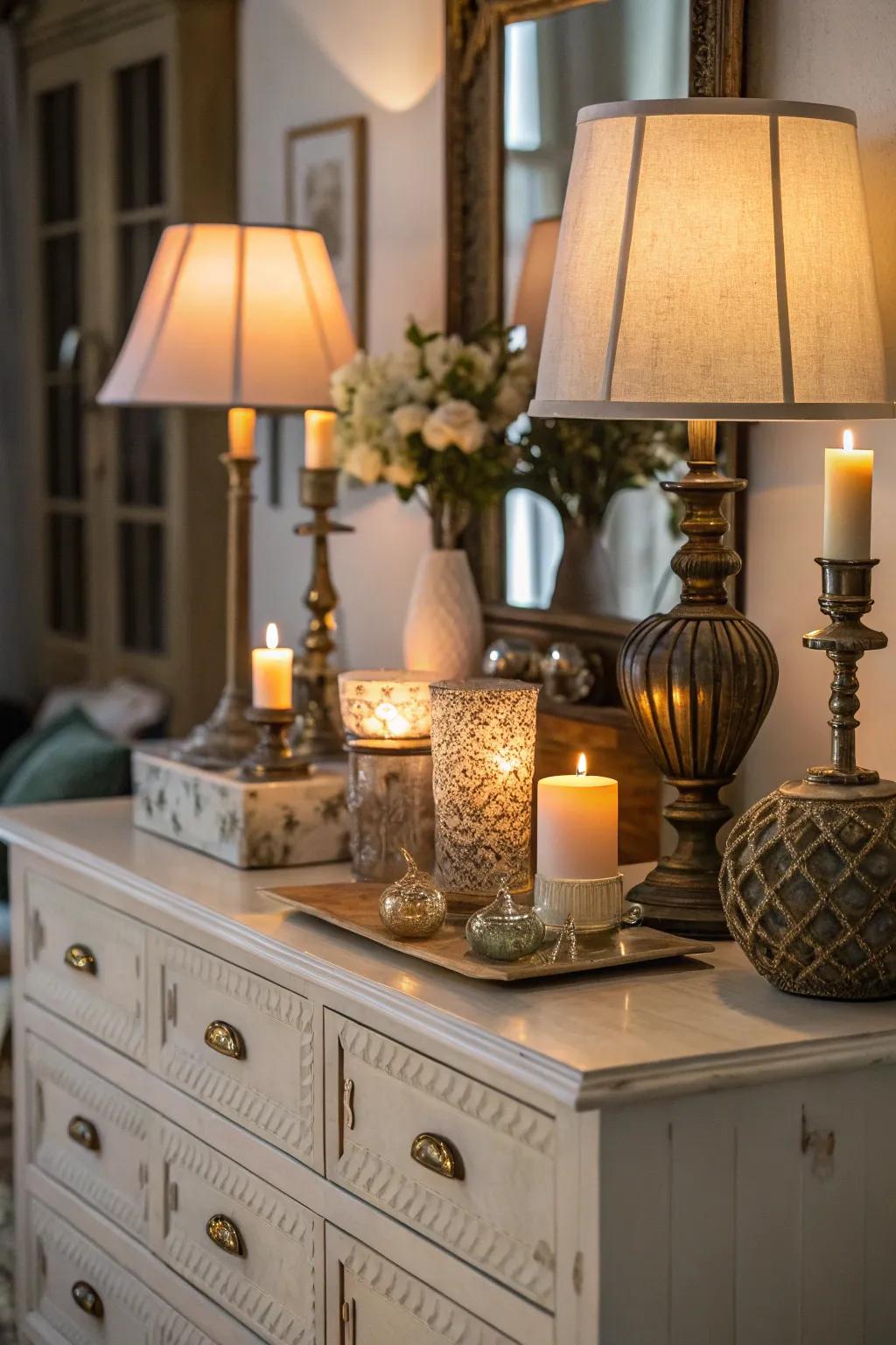 Diversified illumination origins contribute warmth and profundity.