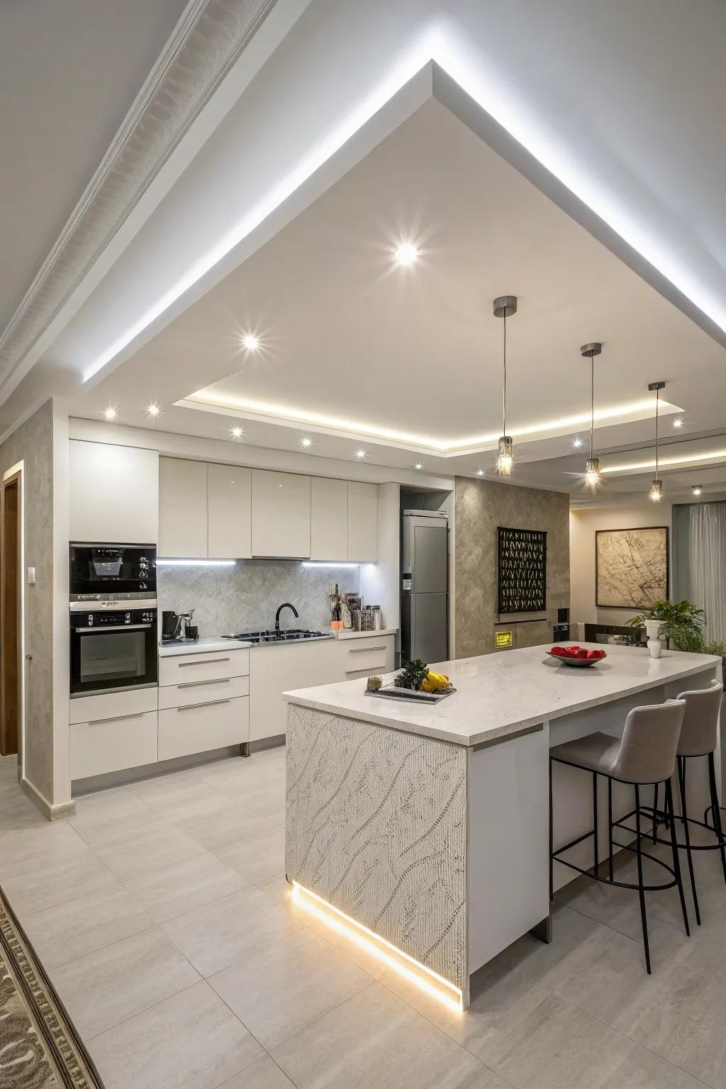 Useful art is created by integrating lighting into ceilings.
