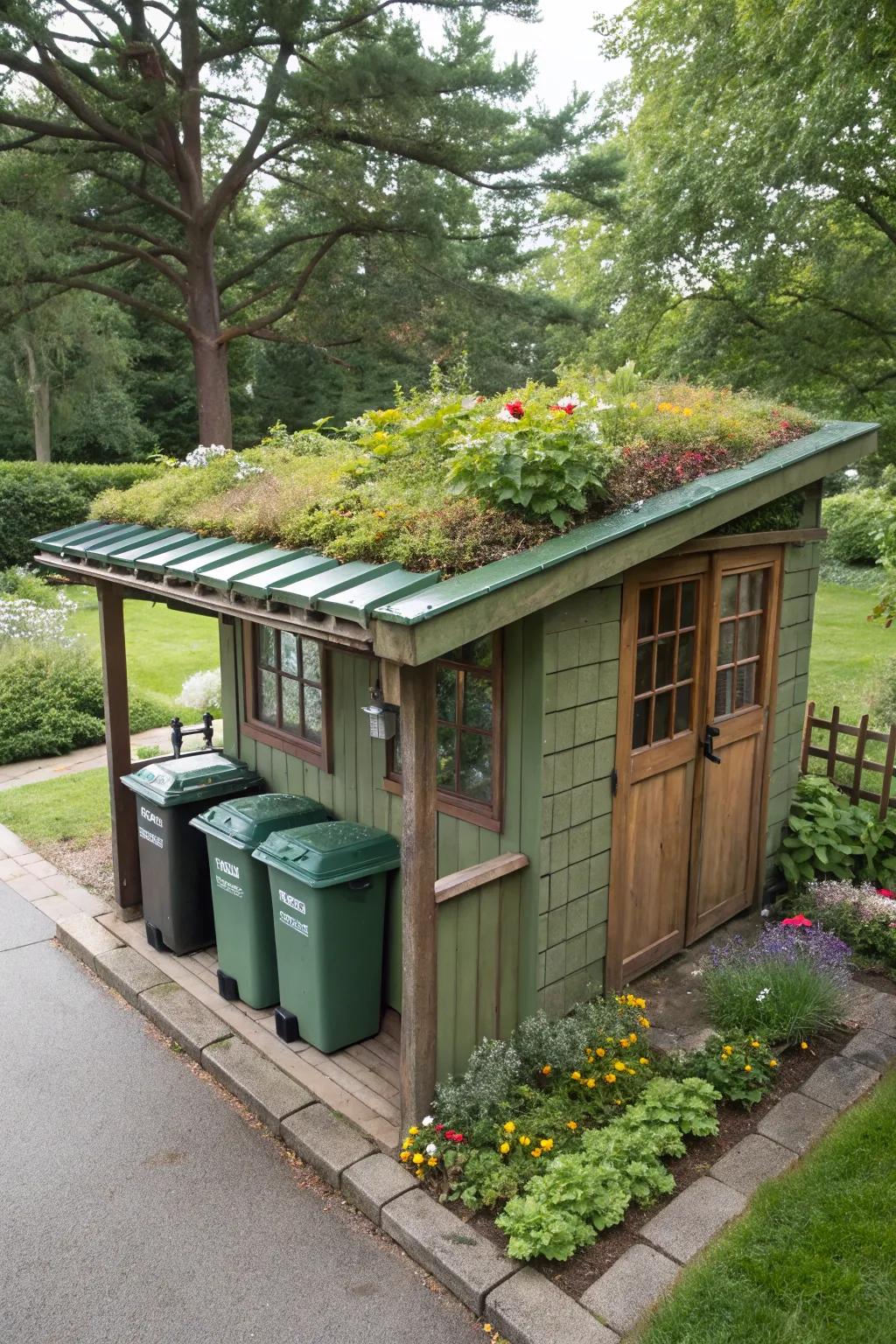 Verdant canopies creatively conceal refuse containers while infusing greenery.