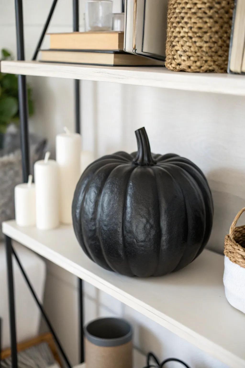 A monochromatic pumpkin introduces an element of modern simplicity to Halloween ornaments.