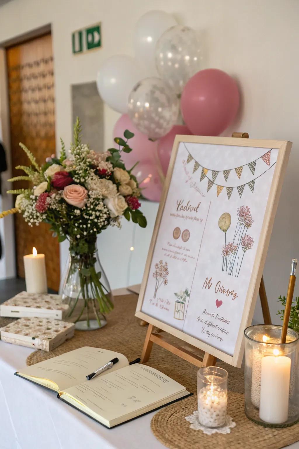 An interactive guest book canvas where guests can inscribe personal messages.