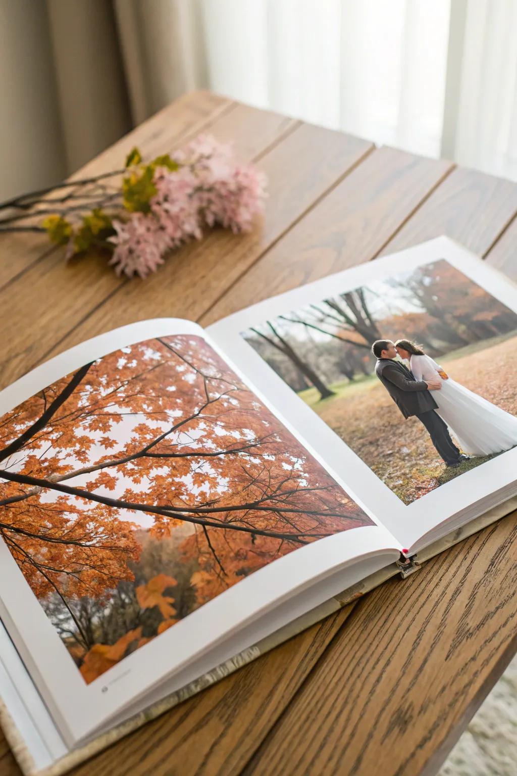 Seasonal motifs introduce diversity to an engagement photo compilation.