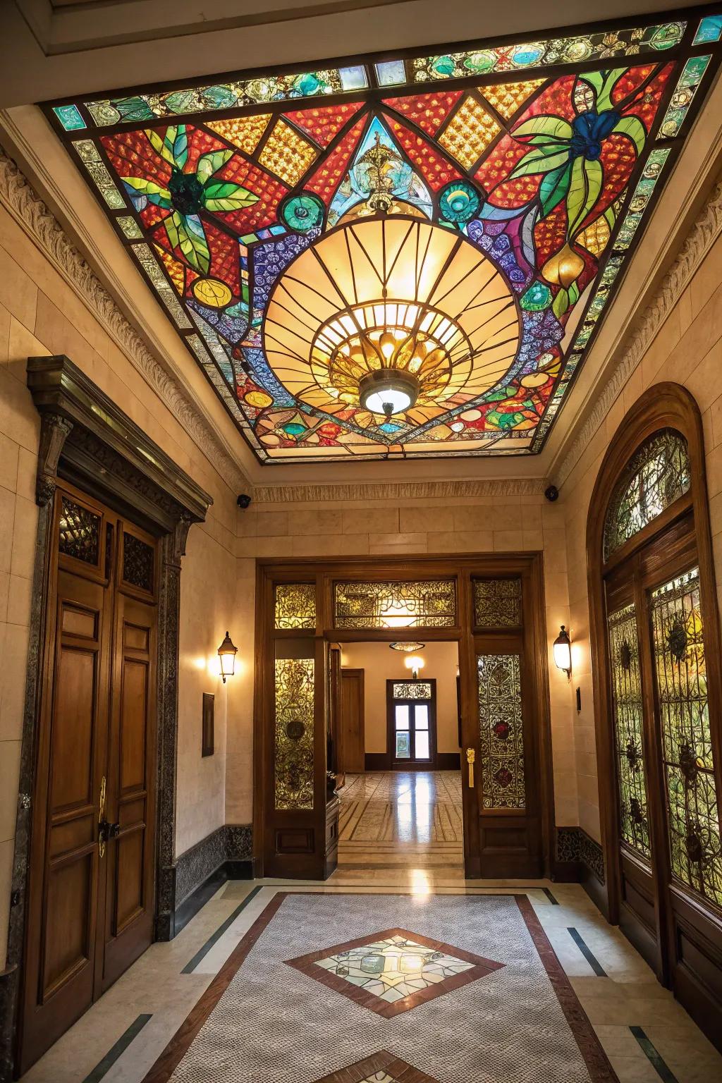 Tinted glass ceilings infuse color and uniqueness into your entryway.