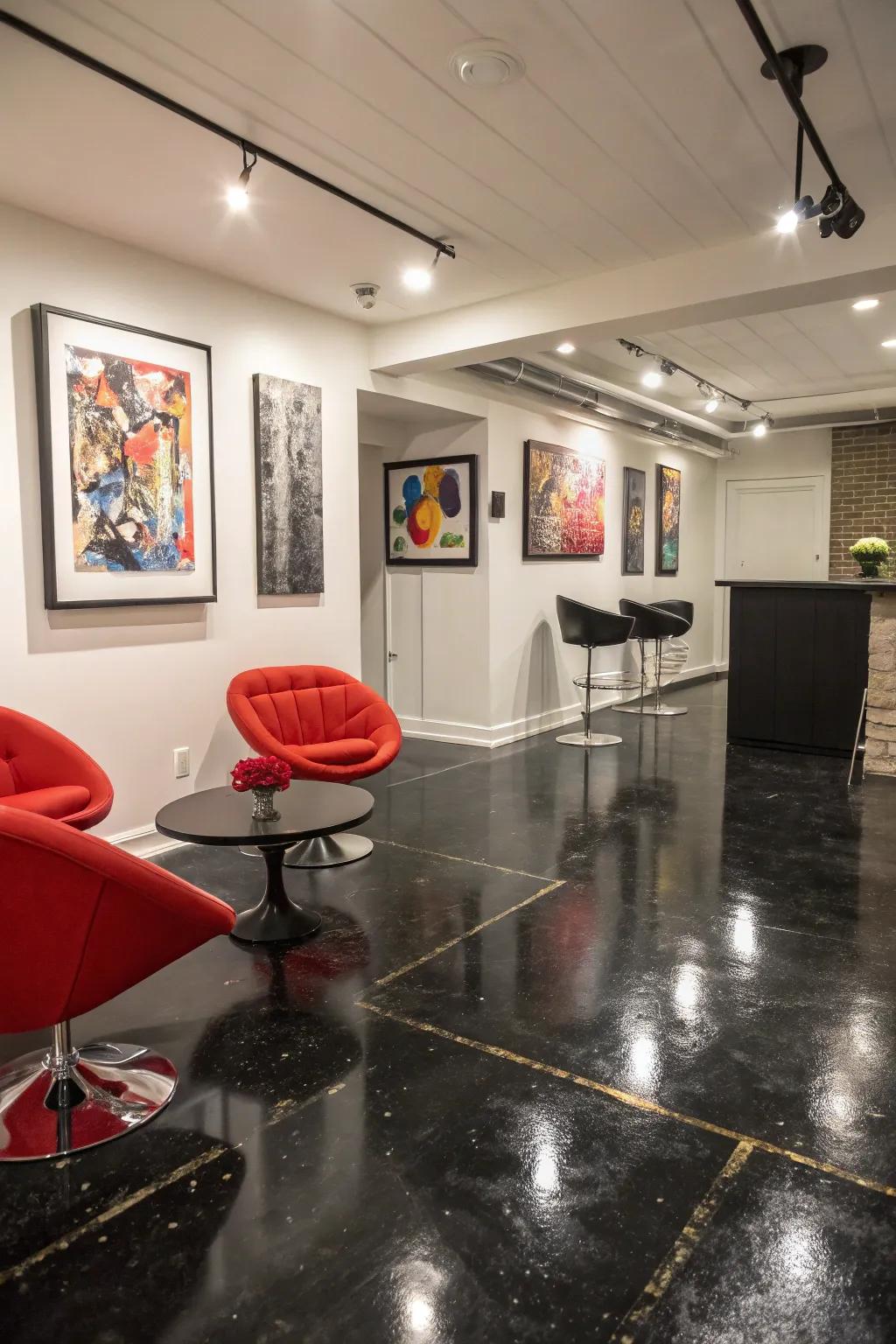 Audacious black floors for theatrical style.