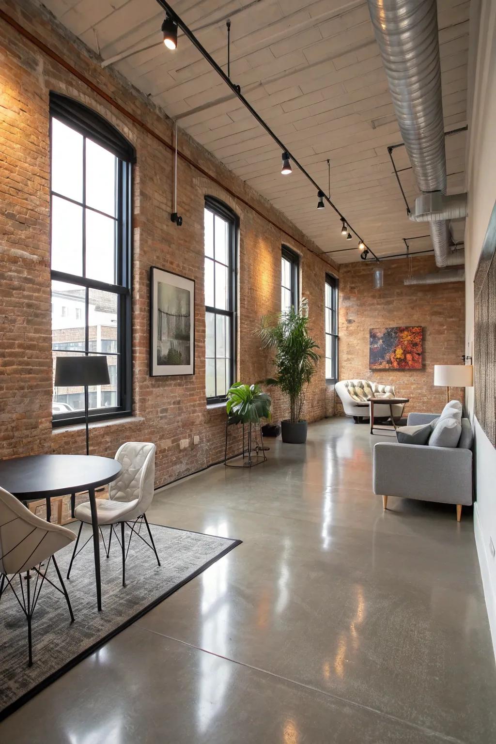 Embrace contemporaneity via industrial-themed epoxy flooring.