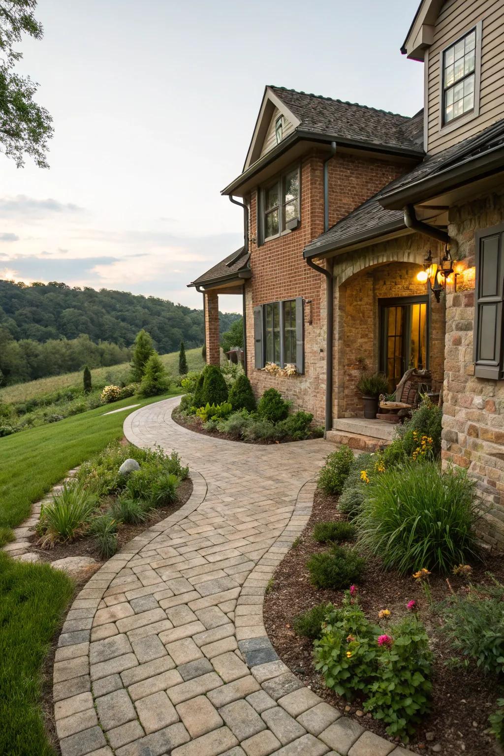 A paver pathway imparts refinement and directs visual attention to your residence.