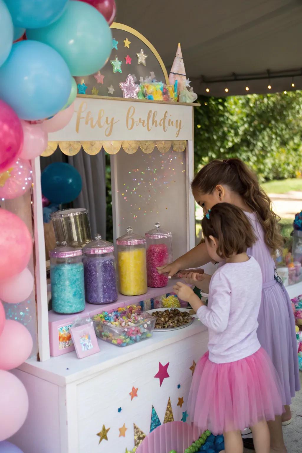 Let the magic sparkle with a delightful fairy dust station.