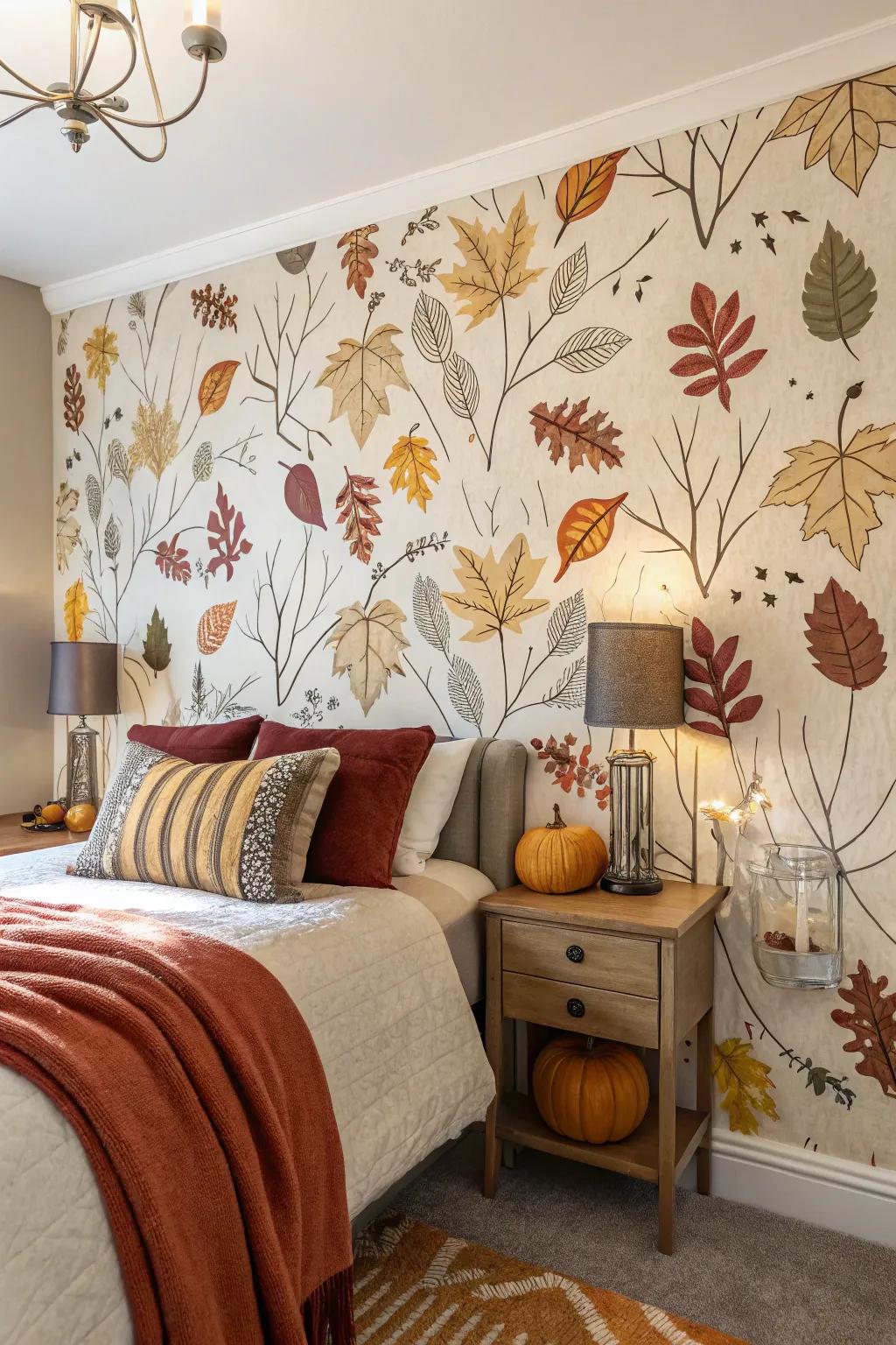 A showcase partition infuses a daring statement into your fall-themed bedroom.