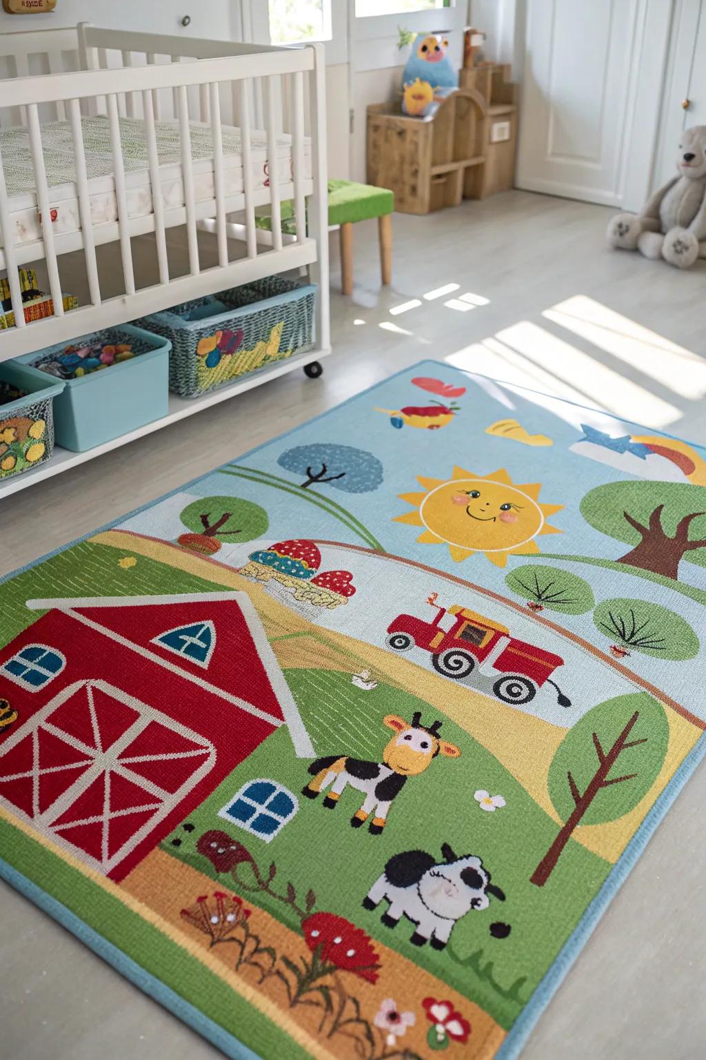 A themed floor covering introduces warmth and playfulness to your space.