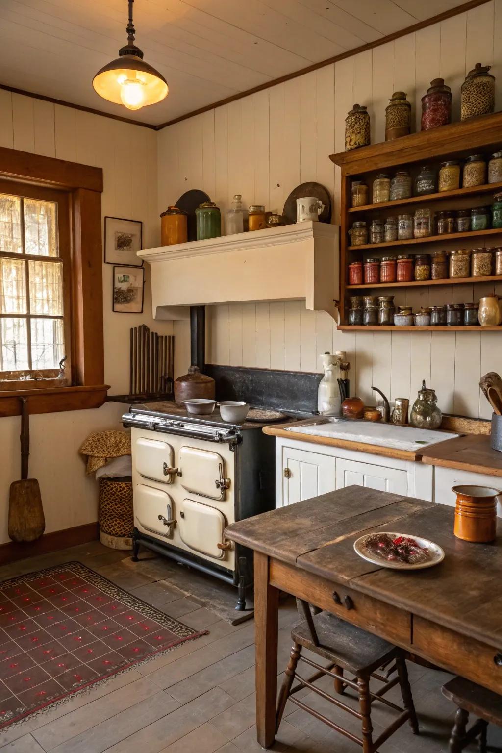 A farmhouse kitchen showcasing retro-style appliances.