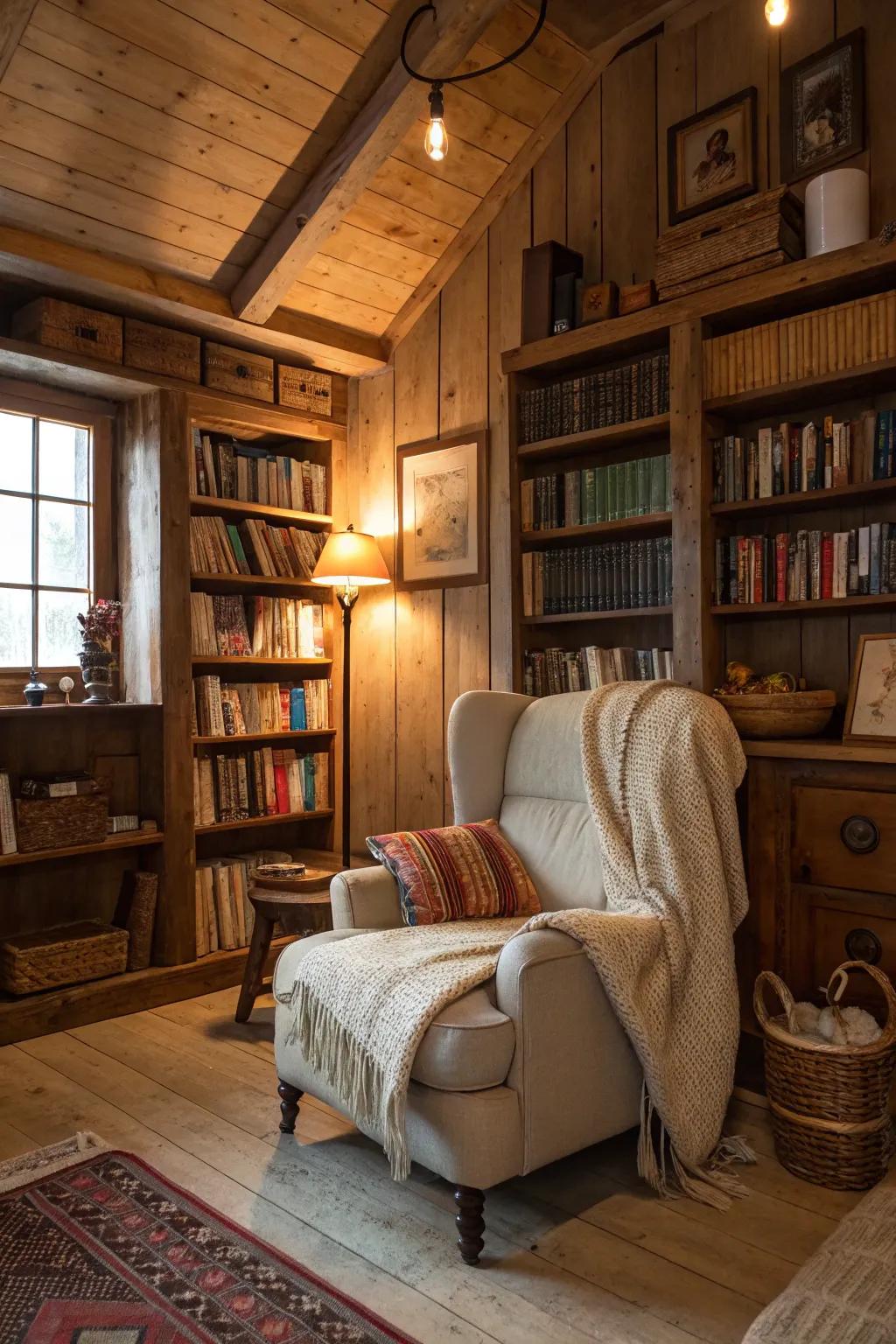 A comfortable armchair in an inviting area encourages leisure and reading.