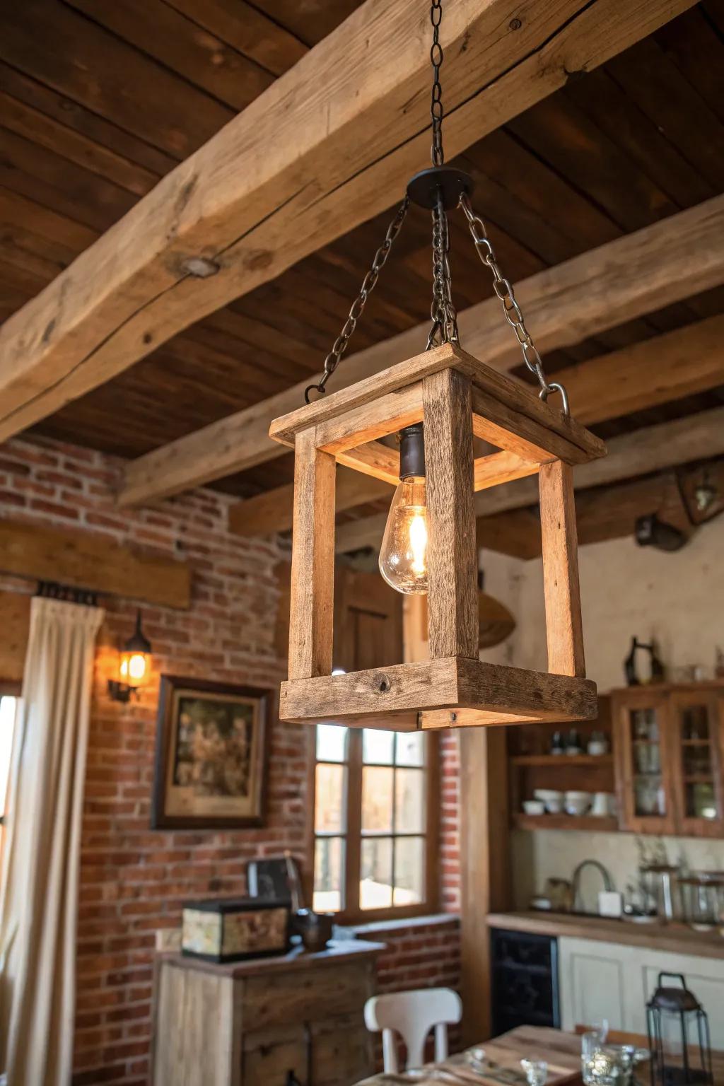 Reclaimed wood fixtures add history and texture.
