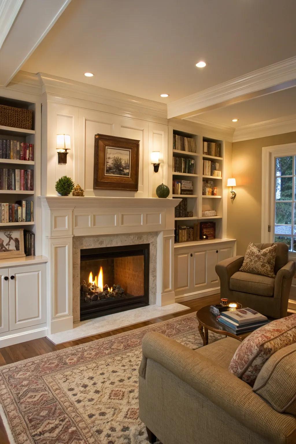 Bespoke shelving contributes practicality and design to your fireplace.