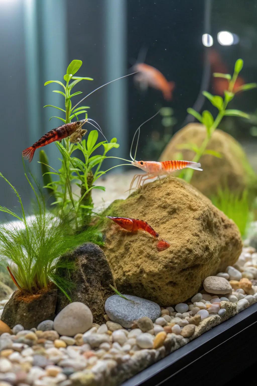 A vibrant shrimp aquarium configuration