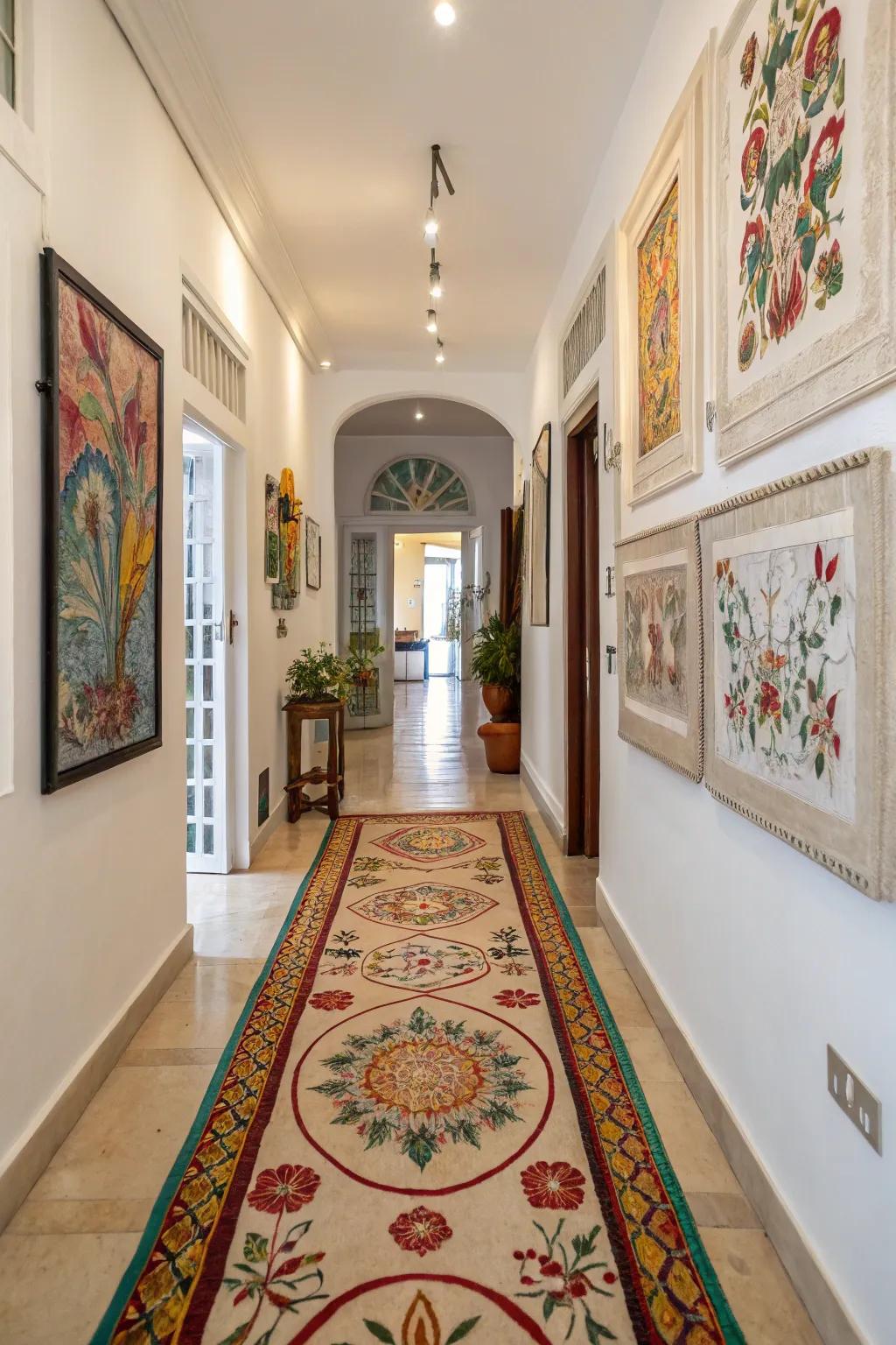 Hand-painted floor coverings transform floors into canvases for artistic expression.