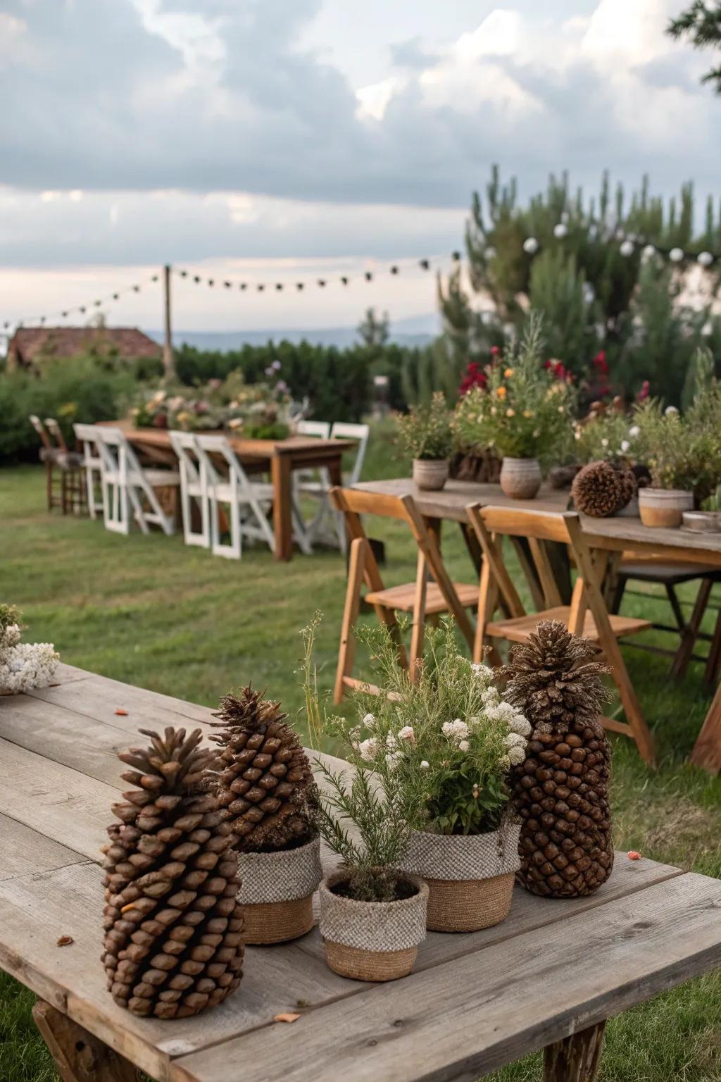 Fir cones serving as distinctive and organic holders.