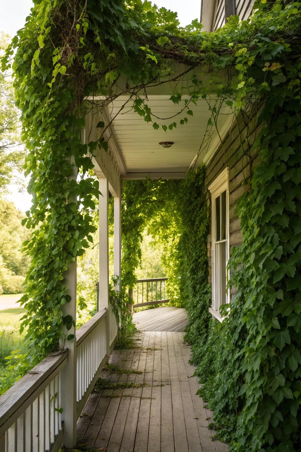 Climbing plants crafting a natural canopy of shade.
