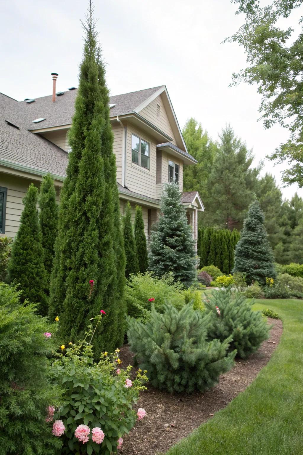 Foundation plantings enhance the home's architecture.