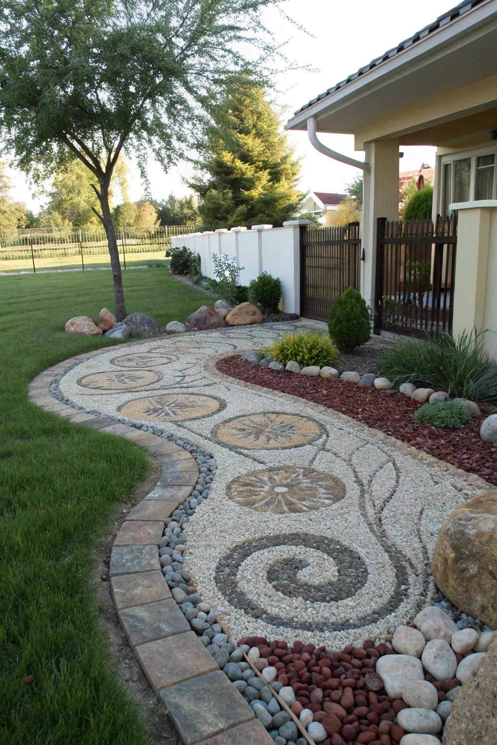 Creative gravel schemes enrich the landscape with an artistic imprint.