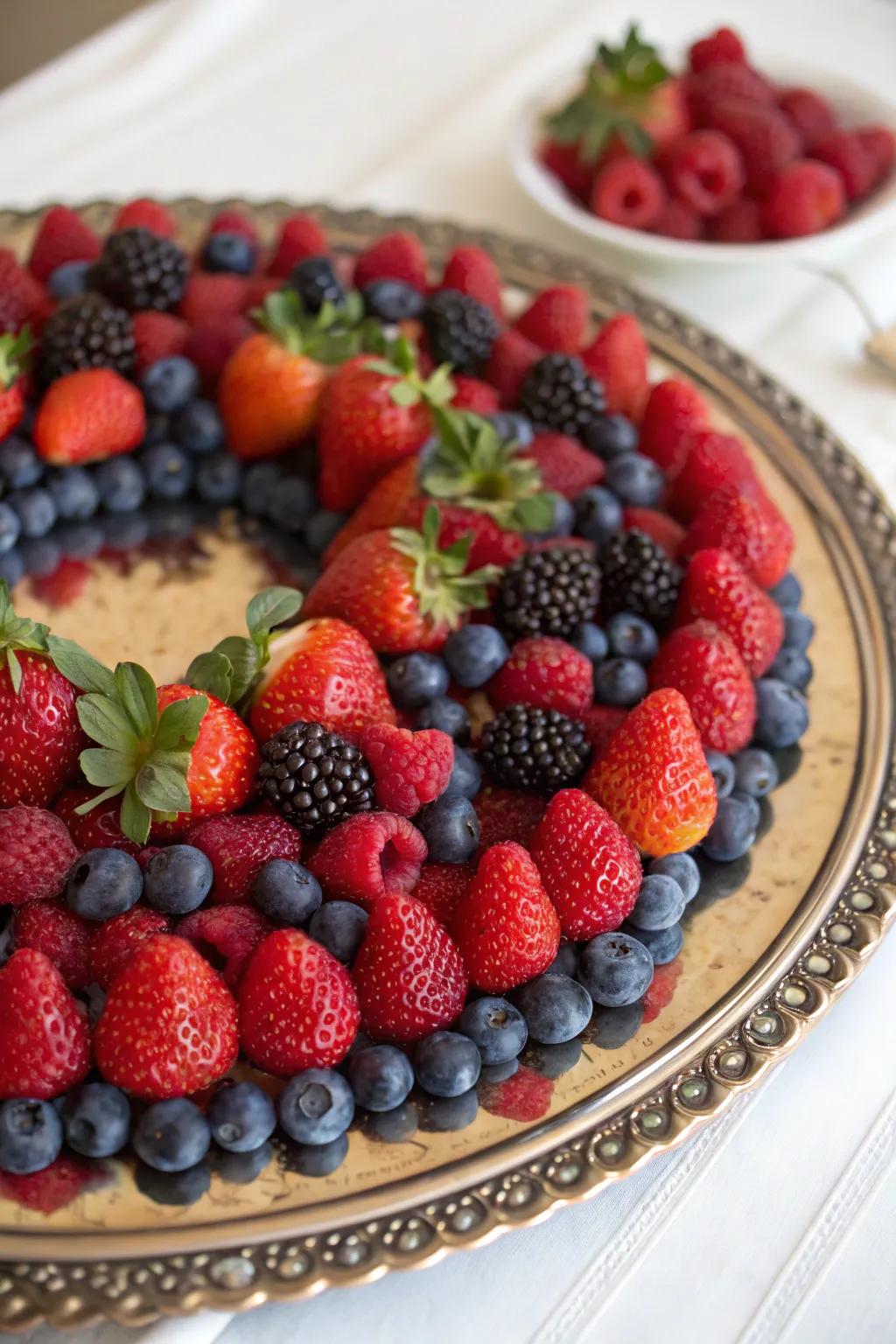 A berry chaplet infuses a celebratory nuance into any circumstance.