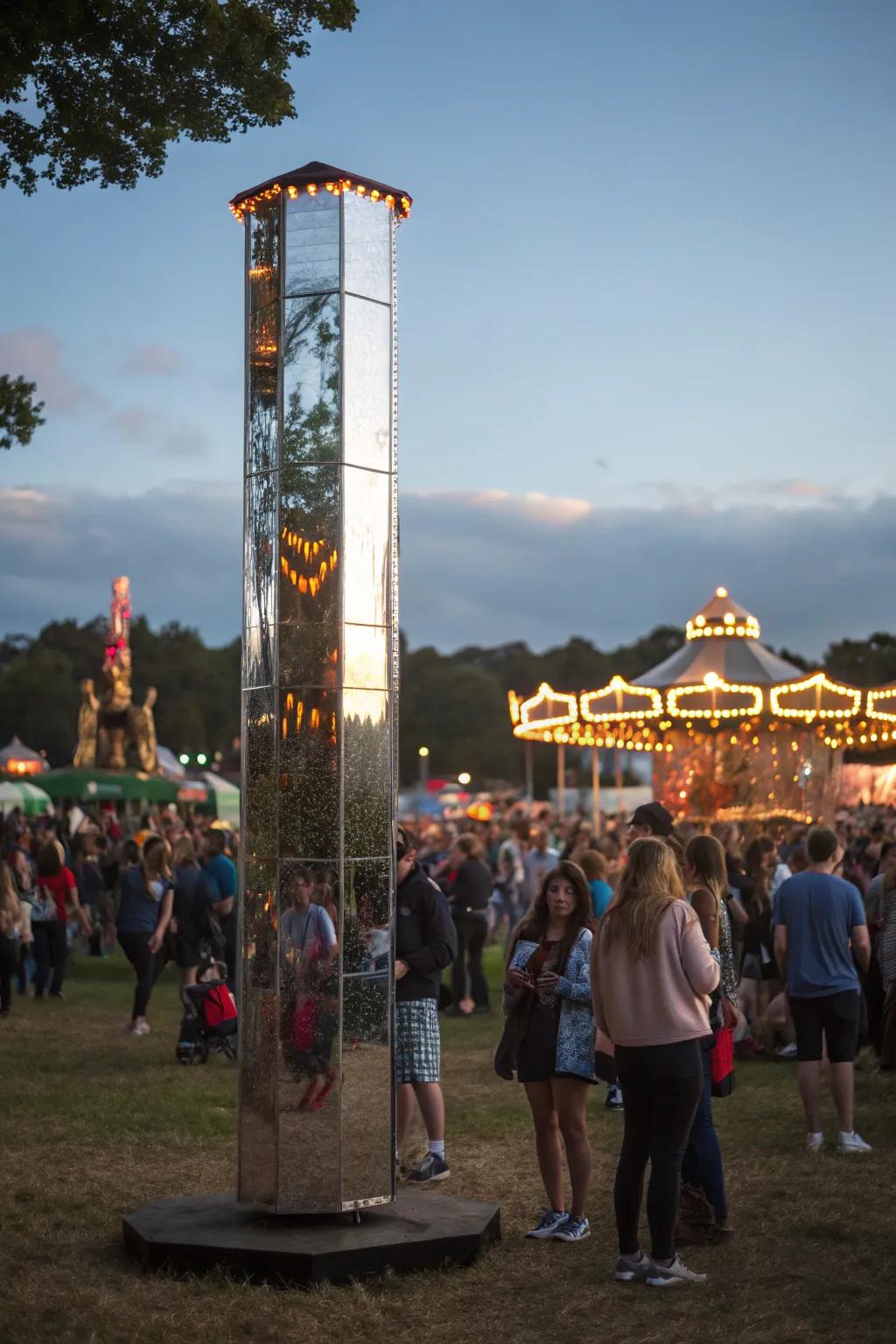 Reflective totems add a magical and interactive element to events.