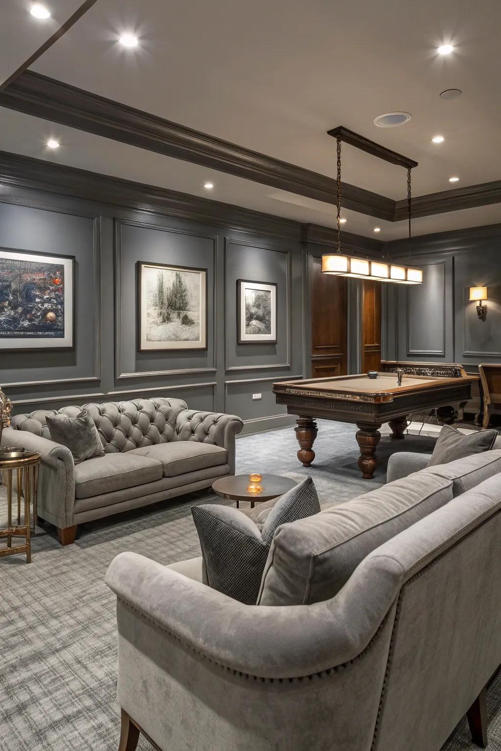 Gray shades provide a sophisticated and adaptable backdrop.