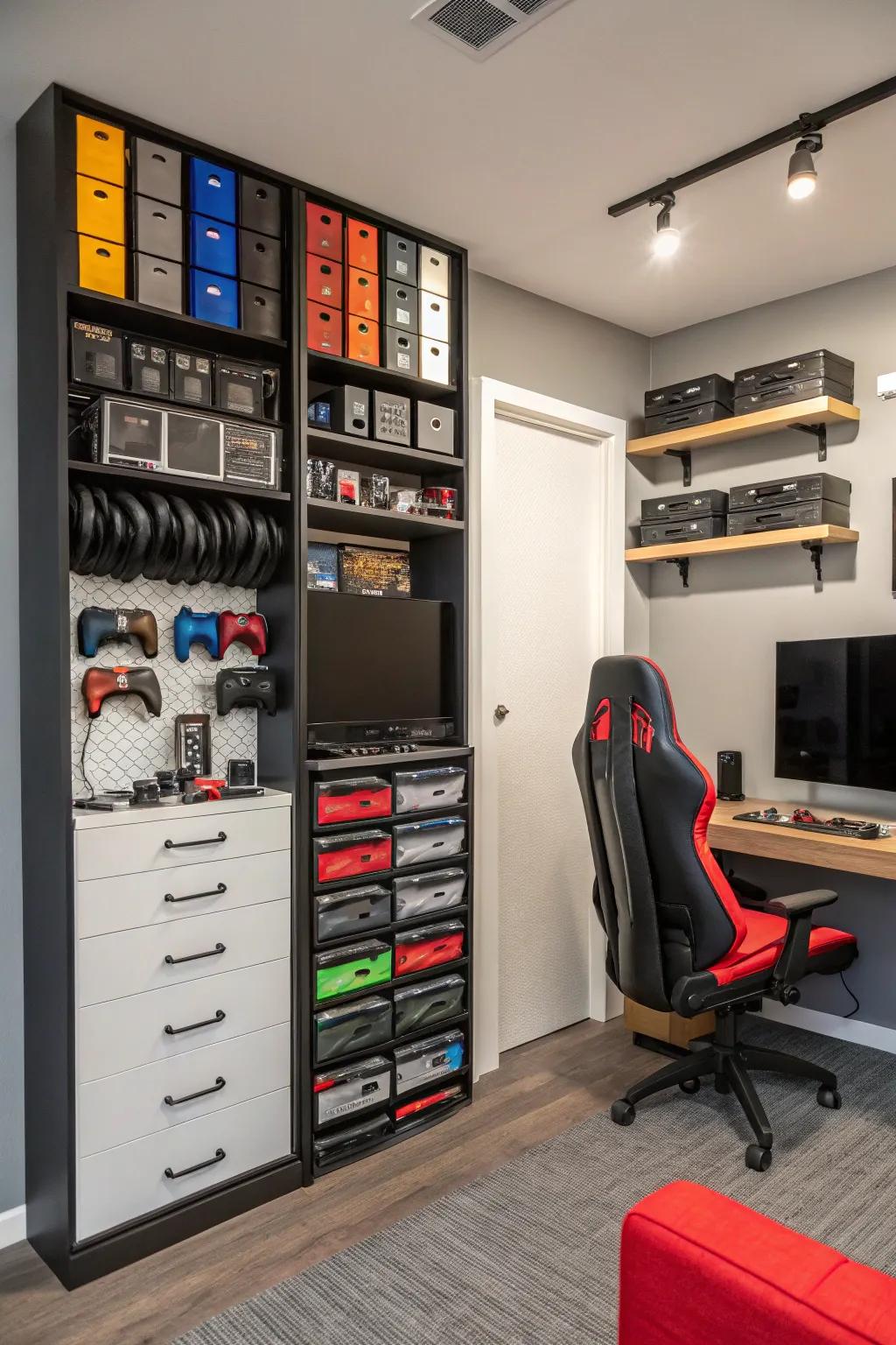 Upward storage maintains gear organized and accessible.