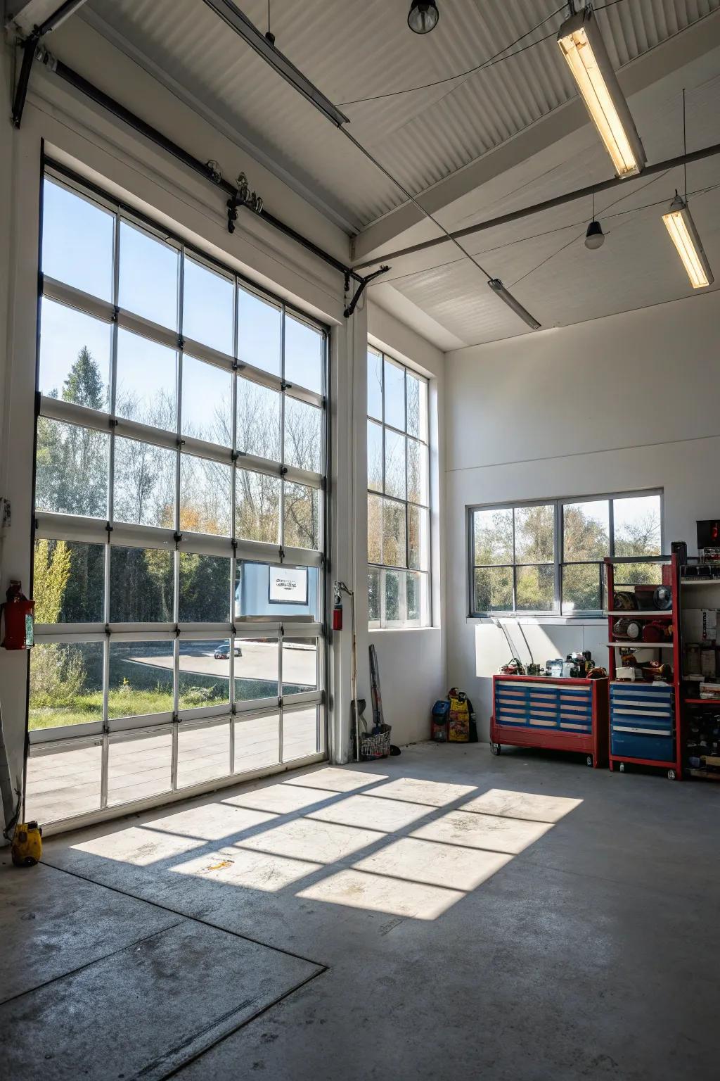 A properly ventilated garage featuring strategically placed windows.