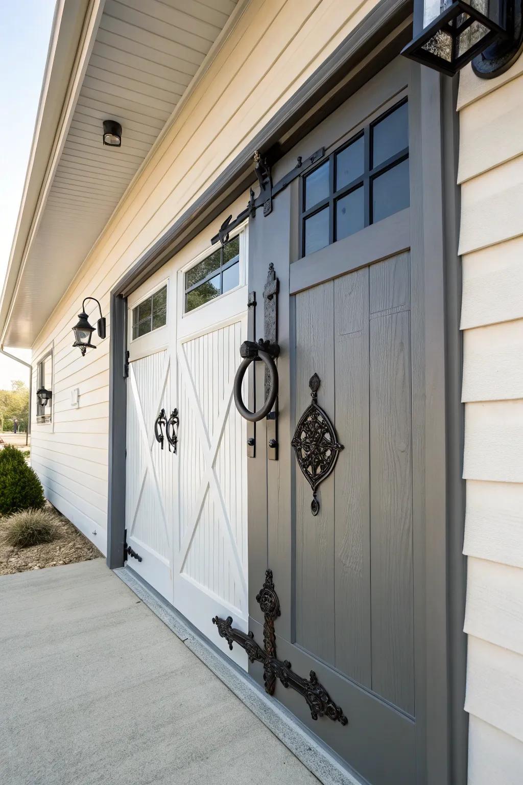 Custom hardware adds personal flair to this entry door.