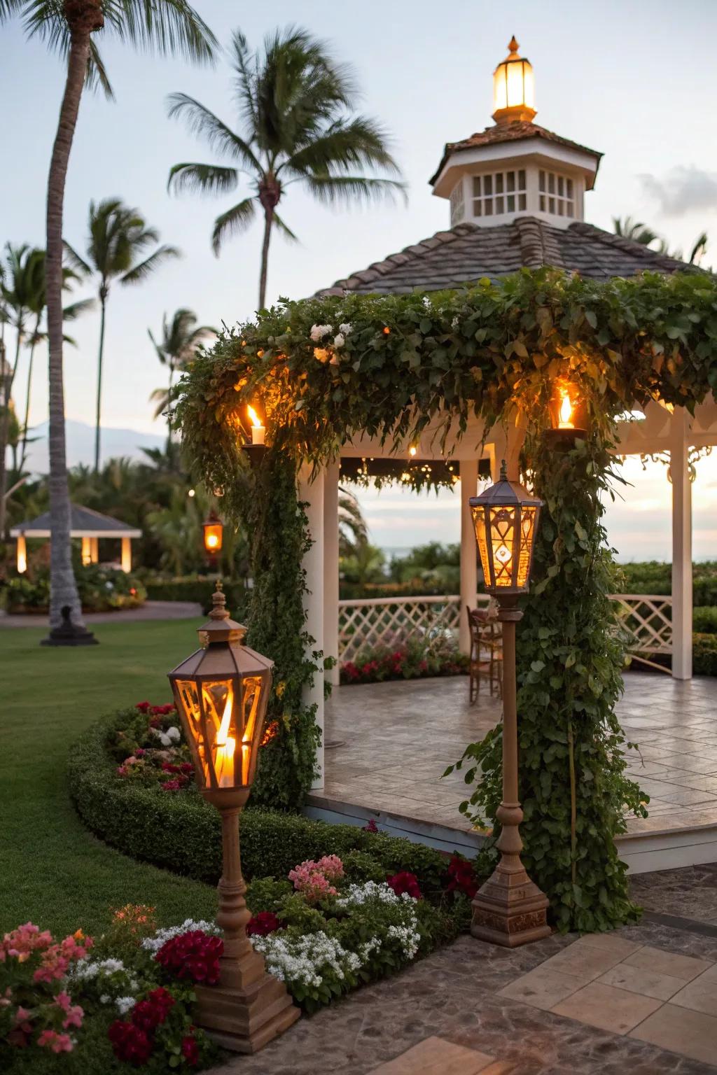Standing lights saturate your gazebo with tropical, exotic aesthetics.