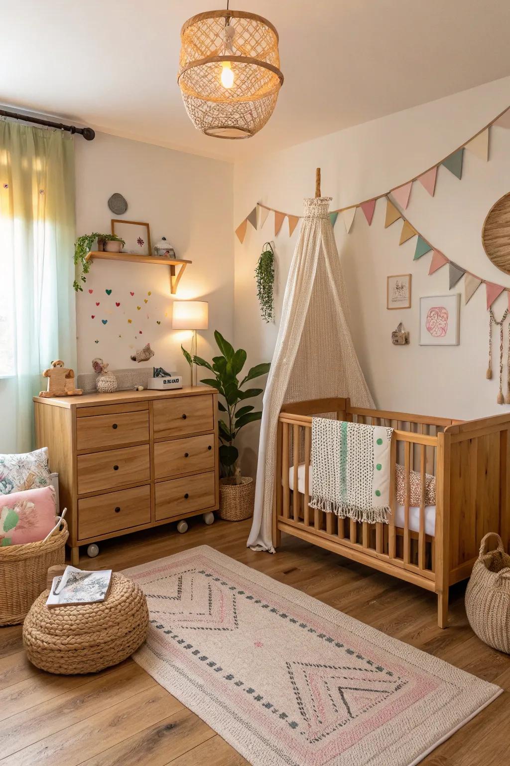 Raw wood accents add warmth and texture.