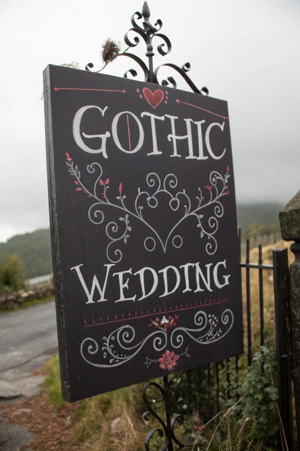 Gothic wedding notices showcasing whimsical quotations.