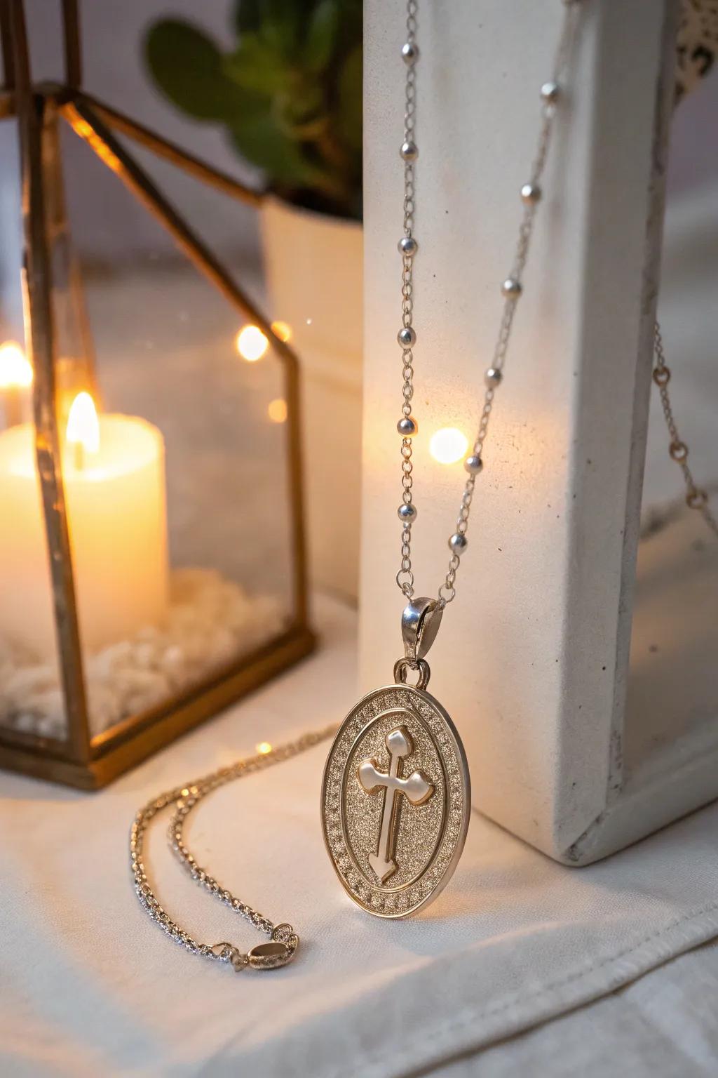 A faith-inspired pendant with personal significance.