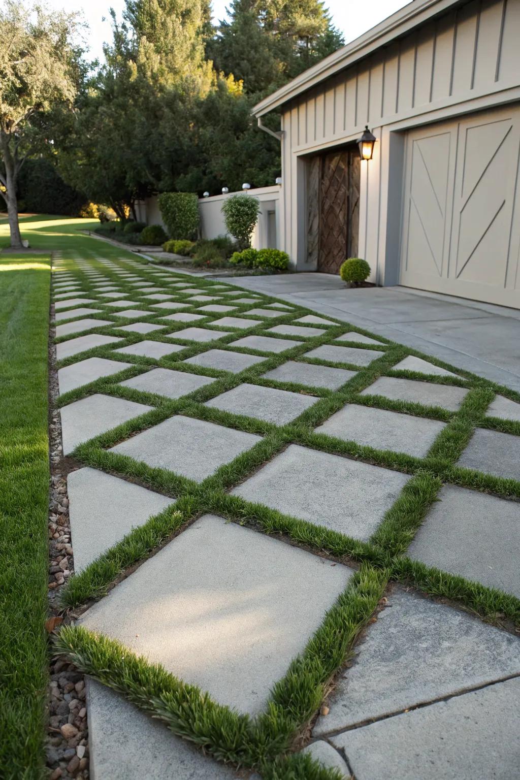 Angled patterns of turf introduce a dynamic flair.